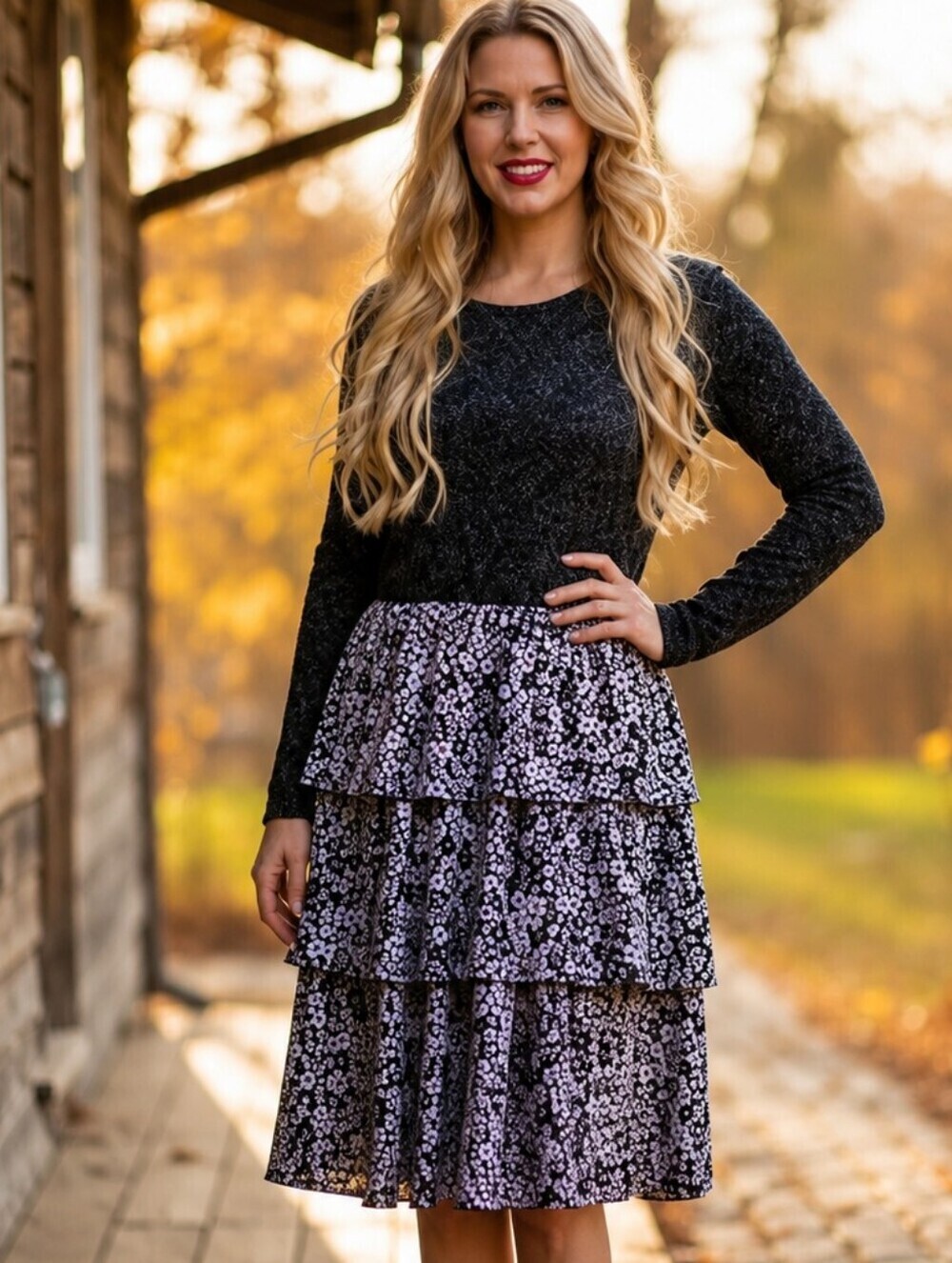 Lularoe Georgia Black and White Tiered Skirt Dress